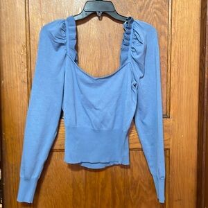 Off the Shoulderder Blue ruffle neck sweater